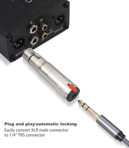 2Pack Lockable 1/4 TRS Female to 3Pin XLR Female Audio Adapter, Balance 6.35mm to XLR Adapter Suitable for Microphones, Mixing Consoles, and Power amplifiers - color: silver