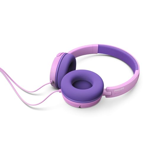 Philips K2019 Lightweight On-Ear Wired Kids Headphones - Built-in Mic, Safe Volume Limited, Foldable & Durable, Pink - color: Pink