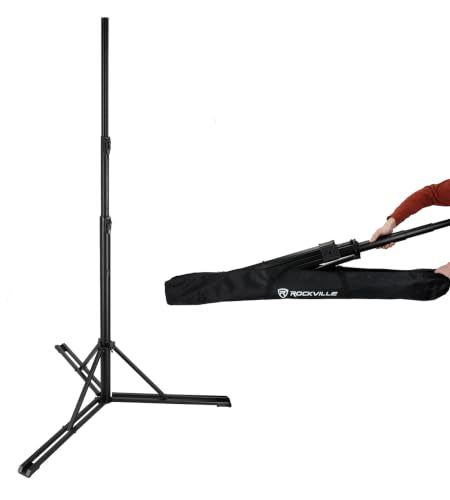 Rockville RLS3 10 Ft Flat-Base 35 mm DJ PA Speaker and Lighting Stand | 140 lb Capacity, 35mm Pole, M10 Threading, Air Cushion Lowering, Foldable Metal Legs, Travel Bag - size: 10ft Standard