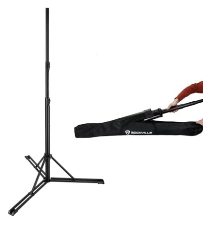 Rockville RLS3 10 Ft Flat-Base 35 mm DJ PA Speaker and Lighting Stand | 140 lb Capacity, 35mm Pole, M10 Threading, Air Cushion Lowering, Foldable Metal Legs, Travel Bag - size: 10ft Standard