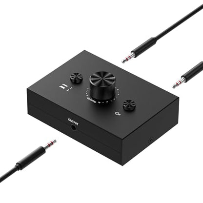 Y.D.F 3.5mm Stereo Audio Switch (2 in 1 Out) Audio Switcher Passive Speaker Headphone Manual Selector Splitter Box Audio Sharing for PC Phone Laptop Headphone - size: 3.5mm Switch 2 In 1 Out