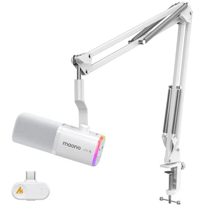 MAONO PD100W Wireless Dynamic Gaming Microphone for PC with USB-C Receiver - color: White
