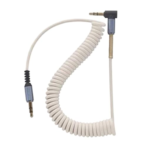 Spiral Durable Strong 3.5mm Jack to Jack Audio Headphone Optional Color Aux Coiled Auxiliary Cable(White) - color: WHITE