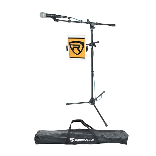 Rockville RVMIC5 V2 Pro Audio Tripod Microphone Stand, Telescopic Boom, Tablet/Phone Holder, Adjustable, Steel, Perfect for Studio & Live Performances - style: Mic + Phone/Tablet Stand