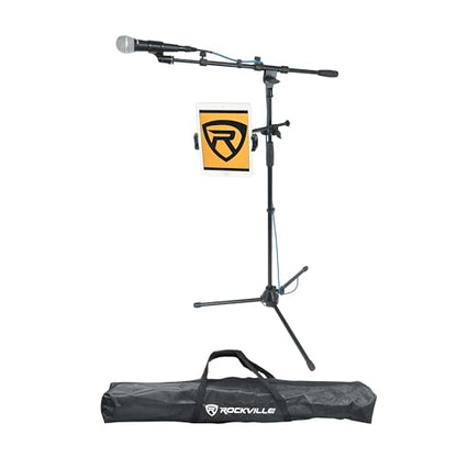 Rockville RVMIC5 V2 Pro Audio Tripod Microphone Stand, Telescopic Boom, Tablet/Phone Holder, Adjustable, Steel, Perfect for Studio & Live Performances - style: Mic + Phone/Tablet Stand