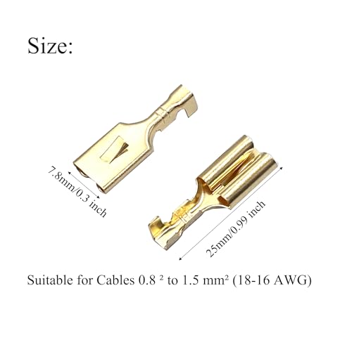 150 Pcs 7.8mm Female Spade Connectors, Copper Non Insulated Quick Splice Crimp Terminals for Relay Car Audio Speaker Electrical Wiring