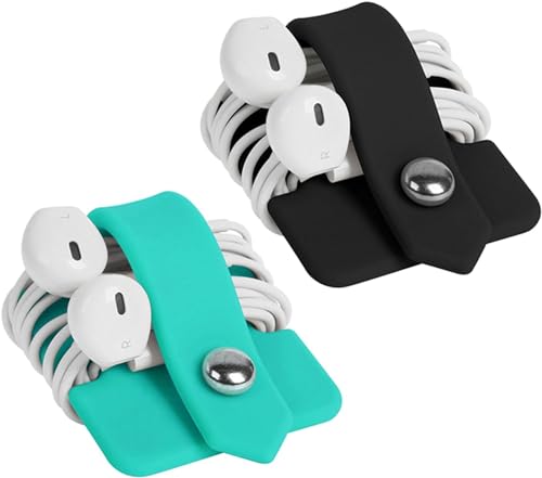 Cord Organizer Earbuds Holder Earphones Wrap Headset Headphone Wrap Winder Cord Manager Cable Winder Set of 2 - color: Black+blue