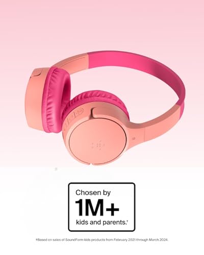 Belkin SoundForm Mini Bluetooth Kids Headphones, On Ear, 30H Battery Life | Toddler headphones, 85dB Volume Limit, Built-in Mic, Wired Connection Option, iPad, Android Tablet, School, Travel - color: Pink, style: Wireless (USB-C)