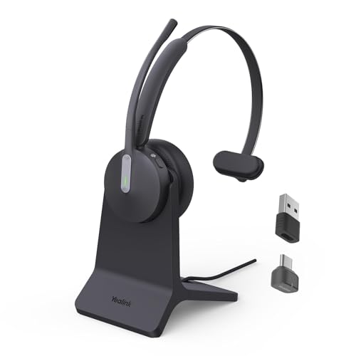 Yealink BH70 Mono UC Compatible with Charging Stand, Wireless Bluetooth Headset with Microphone for Work, up to 35h Talking Battery Life, 3-Mic Noise Cancellation Headsets for Computer