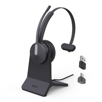 Yealink BH70 Mono UC Compatible with Charging Stand, Wireless Bluetooth Headset with Microphone for Work, up to 35h Talking Battery Life, 3-Mic Noise Cancellation Headsets for Computer