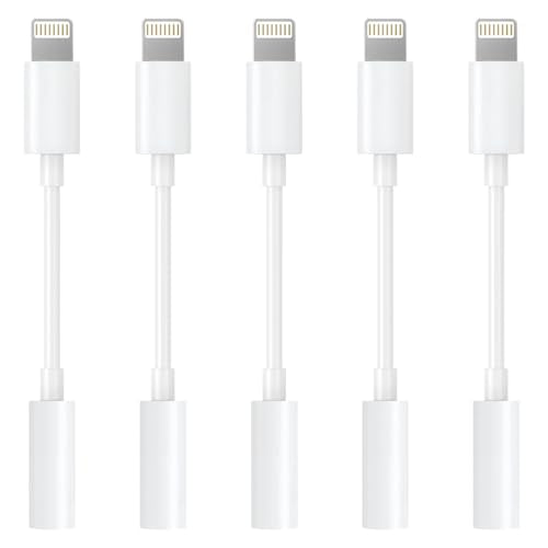 Apple MFi Certified Lightning to 3.5mm Headphone Jack Adapter -Premium Audio Quality & DAC Chip for Music Listening Car, Gym, Home Office, Compatible with iPhone 14/13/12/11/X/8/7 5Pack (White) - size: 5Pack