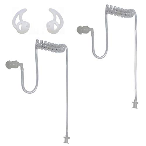Clear Radio Earpiece Replacement Coil Acoustic Tube with Fins Earmold R + L | 2 Pack Acoustic Tube for Motorola Kenwood Two-Way Radio Police Earpiece Headsets - color: Transparent-Fins