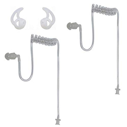 Clear Radio Earpiece Replacement Coil Acoustic Tube with Fins Earmold R + L | 2 Pack Acoustic Tube for Motorola Kenwood Two-Way Radio Police Earpiece Headsets - color: Transparent-Fins
