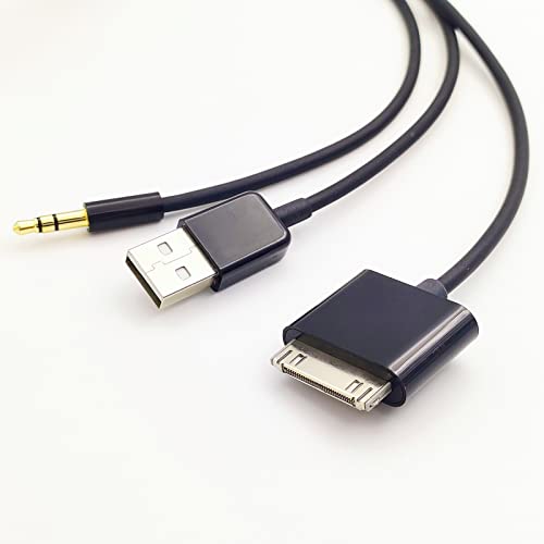 30 Pin to AUX USB, 30 Pin Charger Dock to 3.5mm Car AUX Audio USB Charger Cable Data Sync Transfer & Charging for Phone 3G 4G Pod Touch (Black) | USB Charger Cable Data Sync Transfer & Charging for Phone 3G 4G Pod Touch (Black)