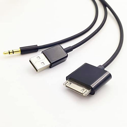 30 Pin to AUX USB, 30 Pin Charger Dock to 3.5mm Car AUX Audio USB Charger Cable Data Sync Transfer & Charging for Phone 3G 4G Pod Touch (Black) | USB Charger Cable Data Sync Transfer & Charging for Phone 3G 4G Pod Touch (Black)