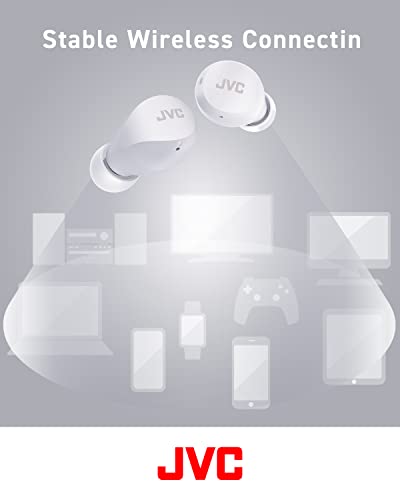 JVC Compact and Lightweight Gumy Mini True Wireless Earbuds Headphones, Long Battery Life (up to 23 Hours), Sound with Neodymium Magnet Driver, Water Resistance (IPX4) - HAA6TW (White) - color: White, size: Compact