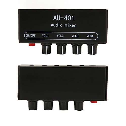 4 Channel Audio Mixer, Stereo Amplifier with Headphone Output, Audio Mixer for PC Laptop Desktop, Black