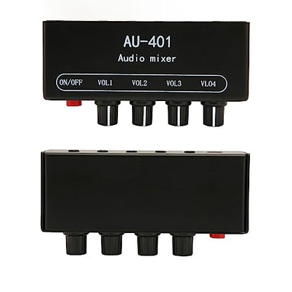 4 Channel Audio Mixer, Stereo Amplifier with Headphone Output, Audio Mixer for PC Laptop Desktop, Black