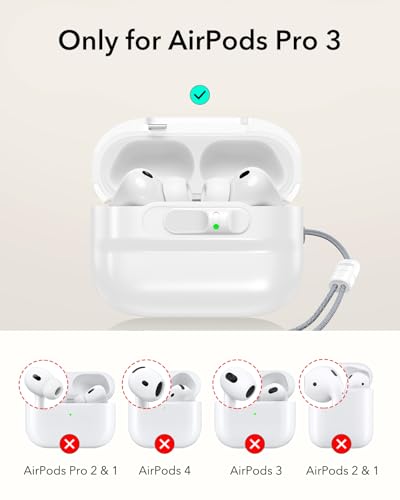 ESR for AirPods Pro 3 Case (2025), Compatible with MagSafe, White | Compatible with AirPods Pro 3 (USB-C Cable), Magnetic Lid, Full Drop Protection Cover with Lanyard - color: White, size: AirPods Pro 3 Case