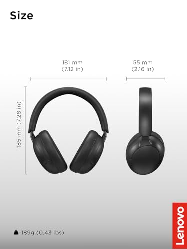 Lenovo Wireless Headphone 2000 Over Ear Bluetooth Headphones with 40 mm Drivers, Up to 110 Hours Battery Life, Wired & Wireless Use, Fast Charge, Built in Mic, Black | Wireless audio and calls with Bluetooth connectivity, closed-back design and 3.5mm cabl