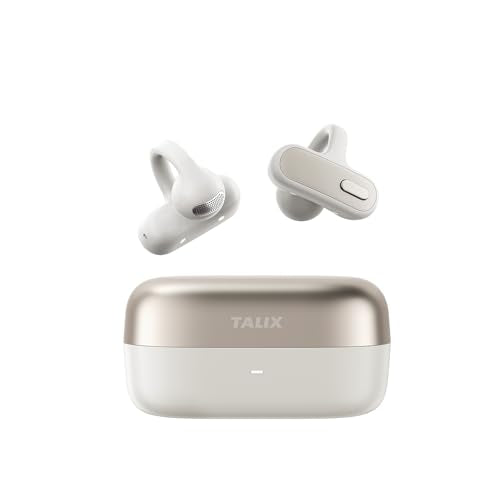 TALIX Open Ear Clip-On Earbuds X8 with AI ENC & Powerful Bass, Wireless Bluetooth 6.0, IPX4 Sweatproof Fitness Headphones, Physical Buttons, 5g Lightweight Ear Buds with Multi-Device Switching, White - color: White