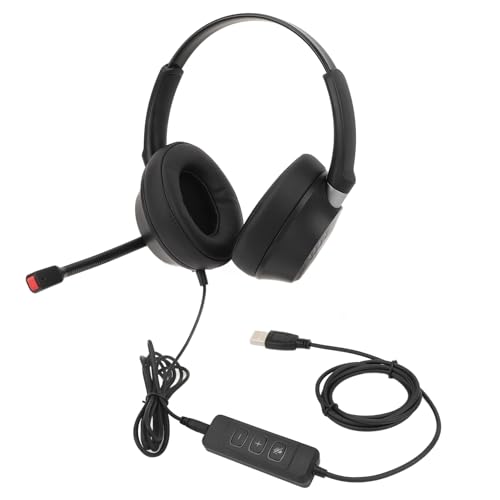 Phone Headset, Dual Ear Call Center Headset with Microphone, Noise Canceling, USB to USB C Adapter, for Office, PC, Laptop