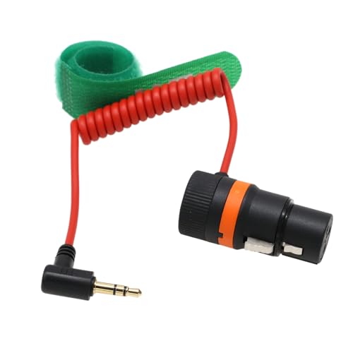 XLR 3 Pin to 3.5mm Mini Jack Audio Cable for BOYA Rode Microphone to RED Komodo 6K DSMC2 Camera Phone Computer PC, Right Angle Male Red Braided Coiled 50cm