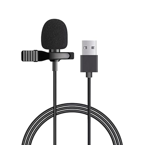 QQM USB Lavalier Microphone, Plug & Play Clip-On Lapel Mic for PC