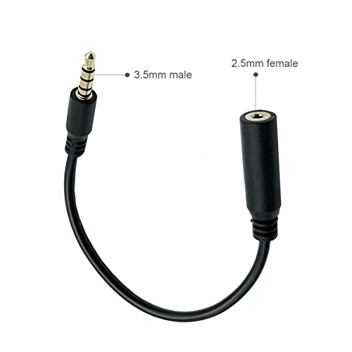 Seadream 2.5mm Female to 3.5 mm Male 4 Poles Audio Cable 6 inch 4-Pole 3.5 mm Male to 2.5 mm Female Headset Audio Adapter Cable Extender Stereo Jack,Gold Plated(2Pack)
