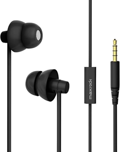 MAXROCK (TM Unique Total Soft Silicon Sleeping Headphones Earplugs Earbuds with Mic for Cellphones,Tablets and 3.5 mm Jack Plug (Black) - color: Black