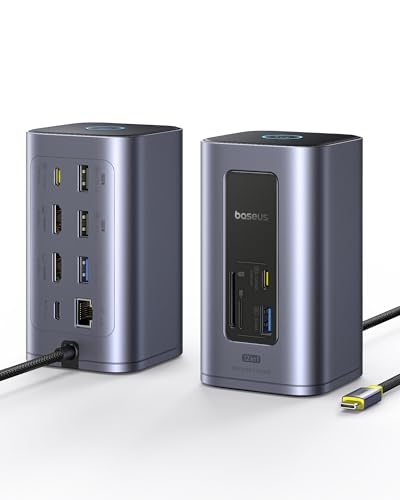 Baseus Nomos Air 12-in-1 Docking Station with 2 Monitors for Windows | Docking Station with 4K HDMI, 10Gbps USB-C/A, SD/TF Card Reader, 100W PD, Gigabit Ethernet, Compatible with Laptops
