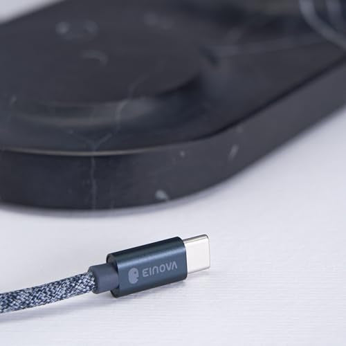 Einova Dual Classic Stone – Dual Wireless Charging Pad in Genuine Marble, Designed in Italy, Integrated 6 ft USB-C Cable, Smartphones, Wireless Earbuds, Smartwatches – Black Marquina Marble - color: Black Marquina marble – Dual Classic Stone