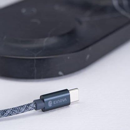 Einova Dual Classic Stone – Dual Wireless Charging Pad in Genuine Marble, Designed in Italy, Integrated 6 ft USB-C Cable, Smartphones, Wireless Earbuds, Smartwatches – Black Marquina Marble - color: Black Marquina marble – Dual Classic Stone