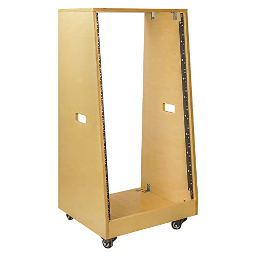 Sound Town DIY Solid Baltic Birch Plywood Slanted 20U Studio Rack, Golden Oak, with Rubber Feet, Casters (SDRK-20T) - size: 20U,Golden Oak