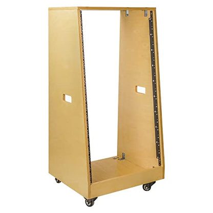 Sound Town DIY Solid Baltic Birch Plywood Slanted 20U Studio Rack, Golden Oak, with Rubber Feet, Casters (SDRK-20T) - size: 20U,Golden Oak