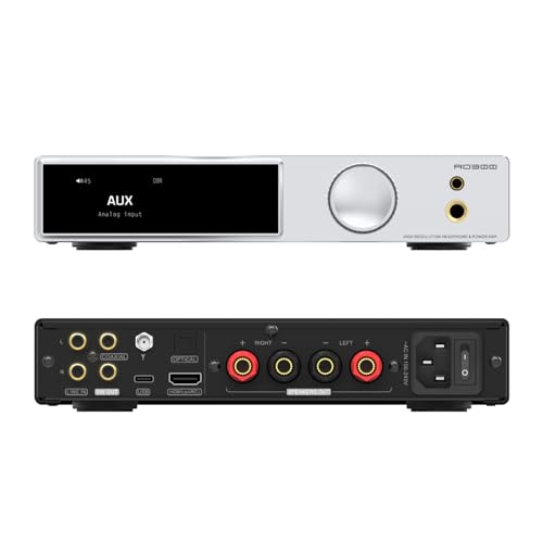 SMSL AO300 PRO Power Amplifier, CS43131 165W DAC Amp, USB/Coax/Opt/RCA to 2.1 Channel Speaker/Subwoofer, 4.4mm/6.35mm Headphone Amp, MQA DAC Amp, Silver - color: Silver