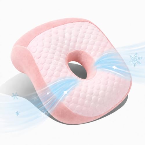 Youyole Pink Piercing Pillow for Side Sleepers, Ear Pillow Smooth Cooling Fabric, 11.8 x 9.8 x 4.7 Inch Raised for Sleeping with Earbuds, Earphones, Ear Pain, Pressure Relief Comfortable Sleeping - color: Pink