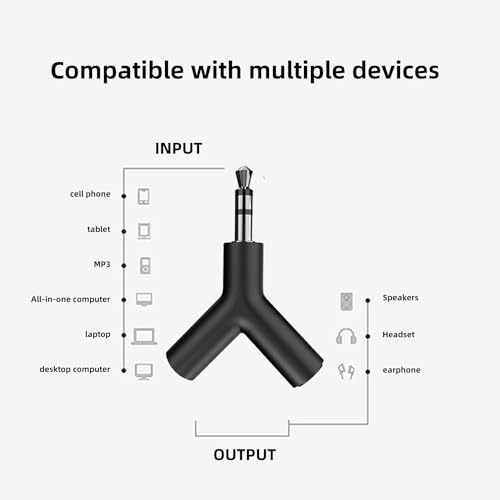 Headphone Audio Y-Splitter, 3.5mm Male to Dual 3.5mm Female Adapter for 2 Headphones/Earphones, Compatible with iPhone, iPad, MP3 (1pack-Black)