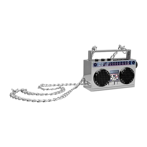 Portable Bluetooth Speakers, Retro Speakers Bluetooth Wireless Wearable | Mini Bluetooth Boombox with 27” Neck Chain, FM Radio, On-Board Buttons, Dual 3W Peak Power Bluetooth Speaker for Anywhere - color: Silver