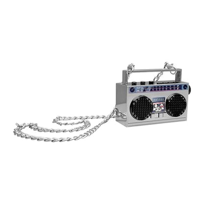 Portable Bluetooth Speakers, Retro Speakers Bluetooth Wireless Wearable | Mini Bluetooth Boombox with 27” Neck Chain, FM Radio, On-Board Buttons, Dual 3W Peak Power Bluetooth Speaker for Anywhere - color: Silver