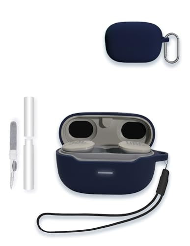 Case for JBL Endurance Race TWS True Wireless Sports Earbuds, WUNIAK Soft Silicone Protective Portable Scratch Shock Resistant Shell with Cleaner Kit & Carabiner & Lanyard ，Midnight Blue - color: Midnight blue