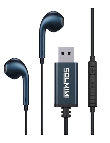 USB Earbuds with Microphone for PC Wired, 2M/6.5ft USB-A Headset Headphone | Mute Function,For PC Computer Laptop PS4 PS5 Notebook Desktop,For Office Zoom meeting online course,Dark Green,Lightweight