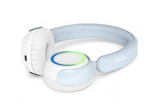 PHILIPS K4200 Lightweight On-Ear Wireless Kids Headphones - Built-in Mic, LED Lights, Safe Volume Limited, Audio Sharing, Foldable & Durable, Blue - color: Blue
