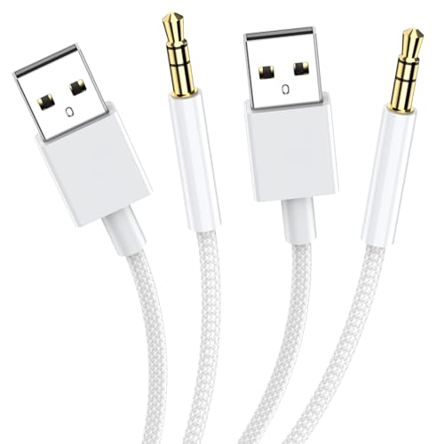 3FT USB to 3.5mm Audio Aux Cable 2 Pack, Nylon Braided USB Male to AUX Male Jack Adapter TRS Stereo Audio Cord for Headphones, PC, Laptop, Speaker, Windows Computer PS5 PS4 Mac OSX Desktops