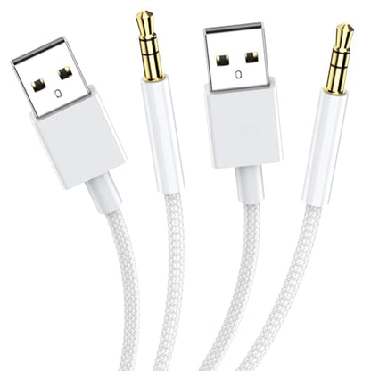 3FT USB to 3.5mm Audio Aux Cable 2 Pack, Nylon Braided USB Male to AUX Male Jack Adapter TRS Stereo Audio Cord for Headphones, PC, Laptop, Speaker, Windows Computer PS5 PS4 Mac OSX Desktops