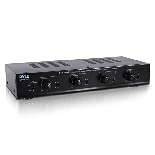 Pyle 4 Channel Speaker Selector Switch - Multi Zone Audio Distributor with Independent Volume Control, Compact Design, Supports Home Theater and Stereo Systems - PSLSW4.5