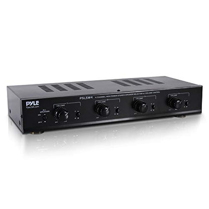 Pyle 4 Channel Speaker Selector Switch - Multi Zone Audio Distributor with Independent Volume Control, Compact Design, Supports Home Theater and Stereo Systems - PSLSW4.5