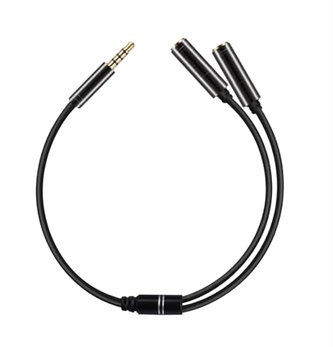 D & K Exclusives Headphone Splitter Adapter, 3.5mm Male to Dual Female Mic & Audio Y Cable, AUX Jack for Headset Complatible with Laptop, PC, PS4/5, Smartphone – Gold-Plated