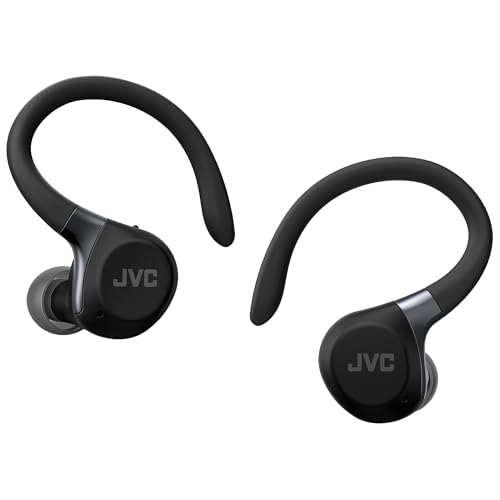 JVC Fitness Series HAEC75TB True Wireless Sport Earbuds, Black | Adjustable Hooks, Active Noise Cancelling, Ambient Sound Mode, IP57 Waterproof, 40hr Long Battery Life - color: Black