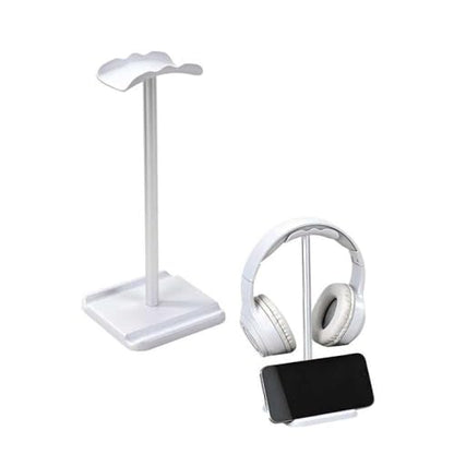 Headphone Stand for Desk, Headset & Earphone Holder with Phone Slot | Aluminum Pole, TPU-Padded Headrest, Anti-Slip ABS Base, Universal for Gaming & Office, Compatible with All Headphones - color: White